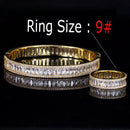 Elegant Light Yellow Gold Color AAA Baguette Cubic Zirconia Round Fashion Ring And Bangle Bracelet Jewelry Set - WELLQHOME