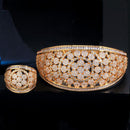 Super Luxury Dubai Gold Color Shiny Flower Cubic Zirconia Paved Big Bangle and Ring Set - WELLQHOME