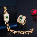 Bling White Gold Color Green Cubic Zirconia Cuban Link Chain Bracelet and Ring Set - WELLQHOME