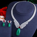 High Quality Big Green Crystal White CZ Luxury Bridal Wedding Party Necklace and Earrings Jewelry Sets for Women - WELLQHOME