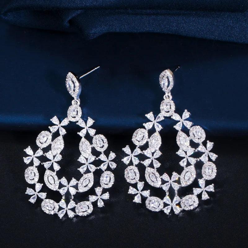 Luxury Shiny Dubai Cubic Zirconia Pave Layered Wedding Necklace Earrings Bridal Jewelry Sets Costume Accessories - WELLQHOME