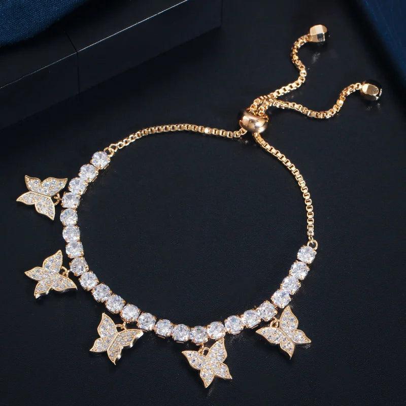 Shiny Cubic Zircon Butterfly Shape Ladies Jewelry Set New Designer Bridal Choker Necklace Earrings Bracelet Sets - WELLQHOME