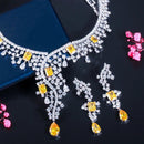 Shiny Yellow Cubic Zirconia Pave Women Party Wedding Big Necklace Earring Luxury Statement Bridal Jewelry Sets - WELLQHOME