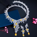 Shiny Yellow Cubic Zirconia Pave Women Party Wedding Big Necklace Earring Luxury Statement Bridal Jewelry Sets - WELLQHOME