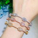 Stackable Square Cubic Zirconia Rose Gold Color Cuff Bangle Braclet Ring Set - WELLQHOME