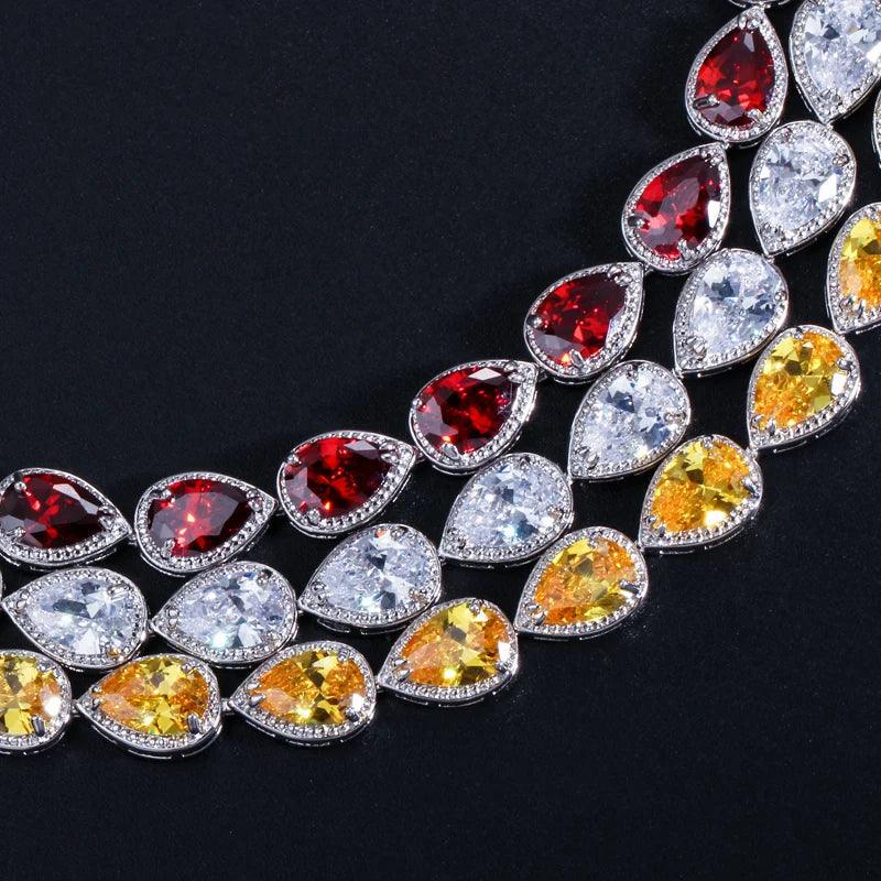Stunning Pear Cut CZ Zirconia Stone Women Fashion Wedding Party Earrings Necklace Jewelry Sets - WELLQHOME
