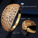 Super Luxury Dubai Gold Color Shiny Flower Cubic Zirconia Paved Big Bangle and Ring Set - WELLQHOME