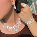 Top Nigerian Dubai CZ Stone Tassel Drop Leaf Large Necklace 4pcs Luxury Wedding Bridal Jewelry Sets for Women - WELLQHOME
