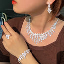 Top Nigerian Dubai CZ Stone Tassel Drop Leaf Large Necklace 4pcs Luxury Wedding Bridal Jewelry Sets for Women - WELLQHOME