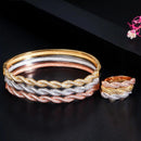 Twist Lines Cubic Zirconia Dubai Rose Gold Color Open Cuff Bridal African Bracelet Bangle and Ring Jewelry Set - WELLQHOME