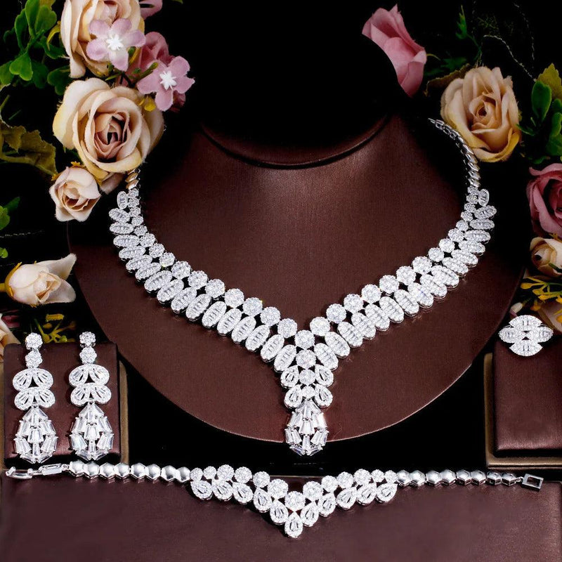 UAE Luxury Bling Heavy CZ Stone Paved 4pcs Saudi Arabia Bridal Party Jewelry Sets for Wedding Banquet Accessory - WELLQHOME