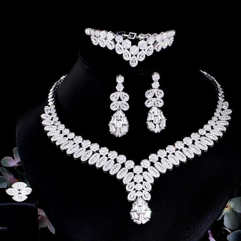 UAE Luxury Bling Heavy CZ Stone Paved 4pcs Saudi Arabia Bridal Party Jewelry Sets for Wedding Banquet Accessory - WELLQHOME
