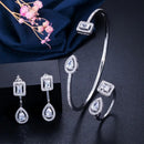 Fashion Ladies Jewelry Set Micro Pave CZ Stone Cuff Bracelet Bangle Rings Earrings - WELLQHOME