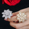 Sparkling Sun Flower Yellow Gold Silver Color Luxury Dubai Wedding Party Big CZ Bangle and Rings Jewelry Set - WELLQHOME