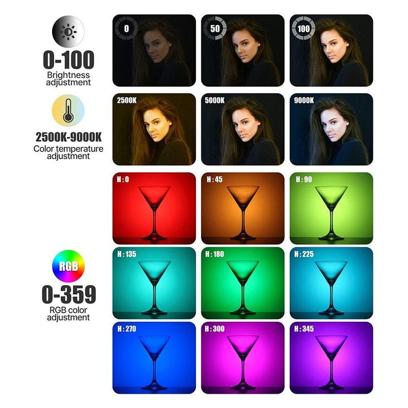 Full Color RGB Video Light 2500K-9000K LED Photography Lighting Dimmable Camera Light - WELLQHOME