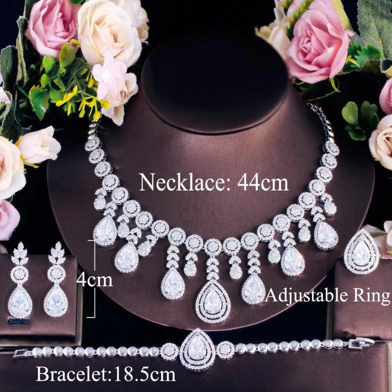 Clear White CZ Paved Dangle Tassel Water Drop Women Chunky Big Costume Necklace Jewelry Sets - WELLQHOME