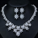 Exquisite White Gold Color Marquise Cubic Zirconia Big Flower Wedding Necklace and Earring Bridal Jewelry Sets - WELLQHOME