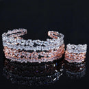 Fashion Brand Baguette Cubic Zirconia Rose Gold Plated Cuff Ring and Bracelet Bangle Jewelry Set - WELLQHOME