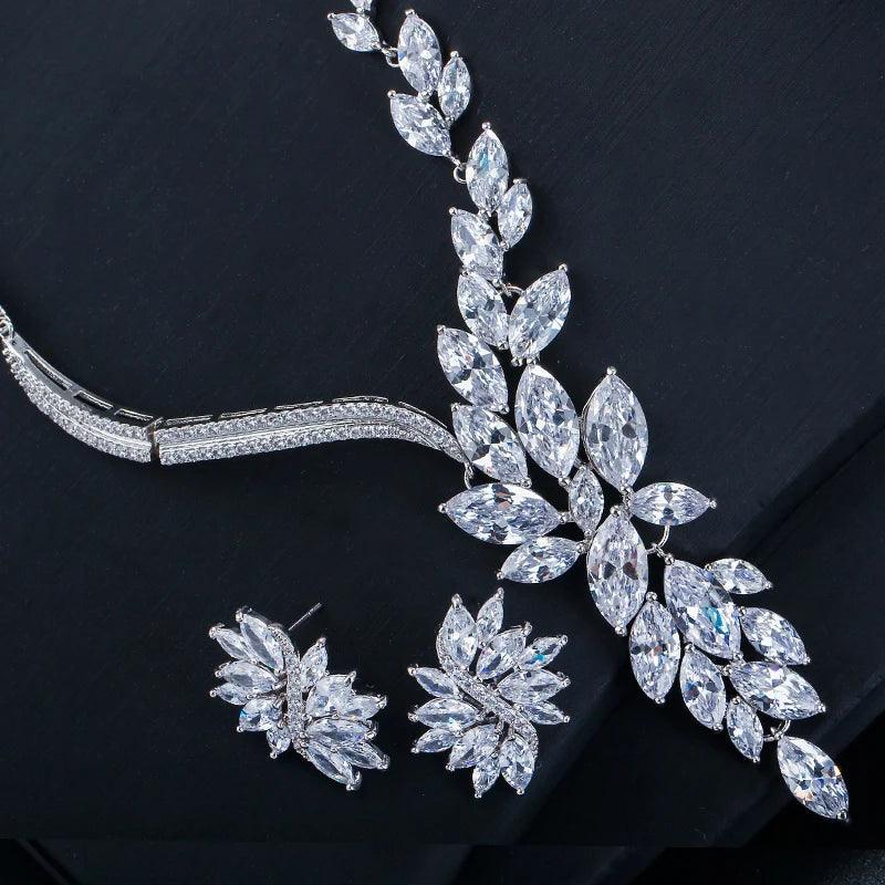 Brand Cubic Zirconia Wedding Jewelry Accessories Bridal Rhinestone Necklace and Earring Sets for Brides - WELLQHOME