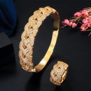 Luxury Big African CZ Bangle Bracelet Ring Set Fashion Dubai Gold Silver Plated Jewelry - WELLQHOME