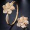 Yellow Gold Color Heart Shape Flower Bridal Wedding Party CZ Bangle Bracelets and Rings Set - WELLQHOME
